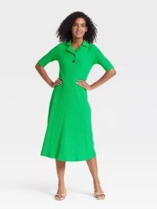 Who What Wear Dresses & Skirts - GREEN COLLARED MIDI DRESS
